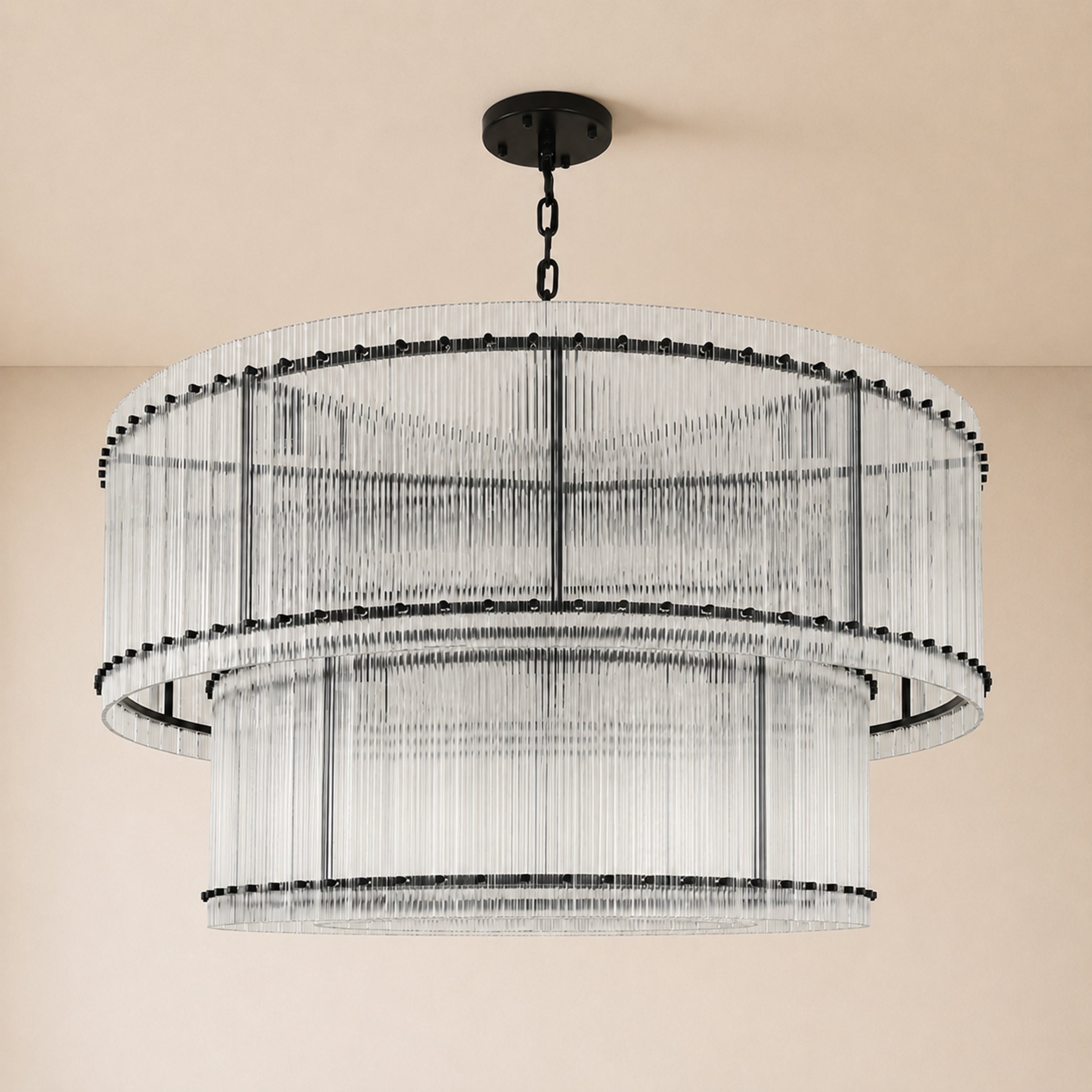 Solvayne Ribbed Glass Tiered Chandelier 48"D