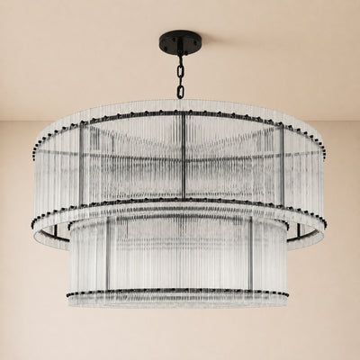 Solvayne Ribbed Glass Tiered Chandelier 48"D