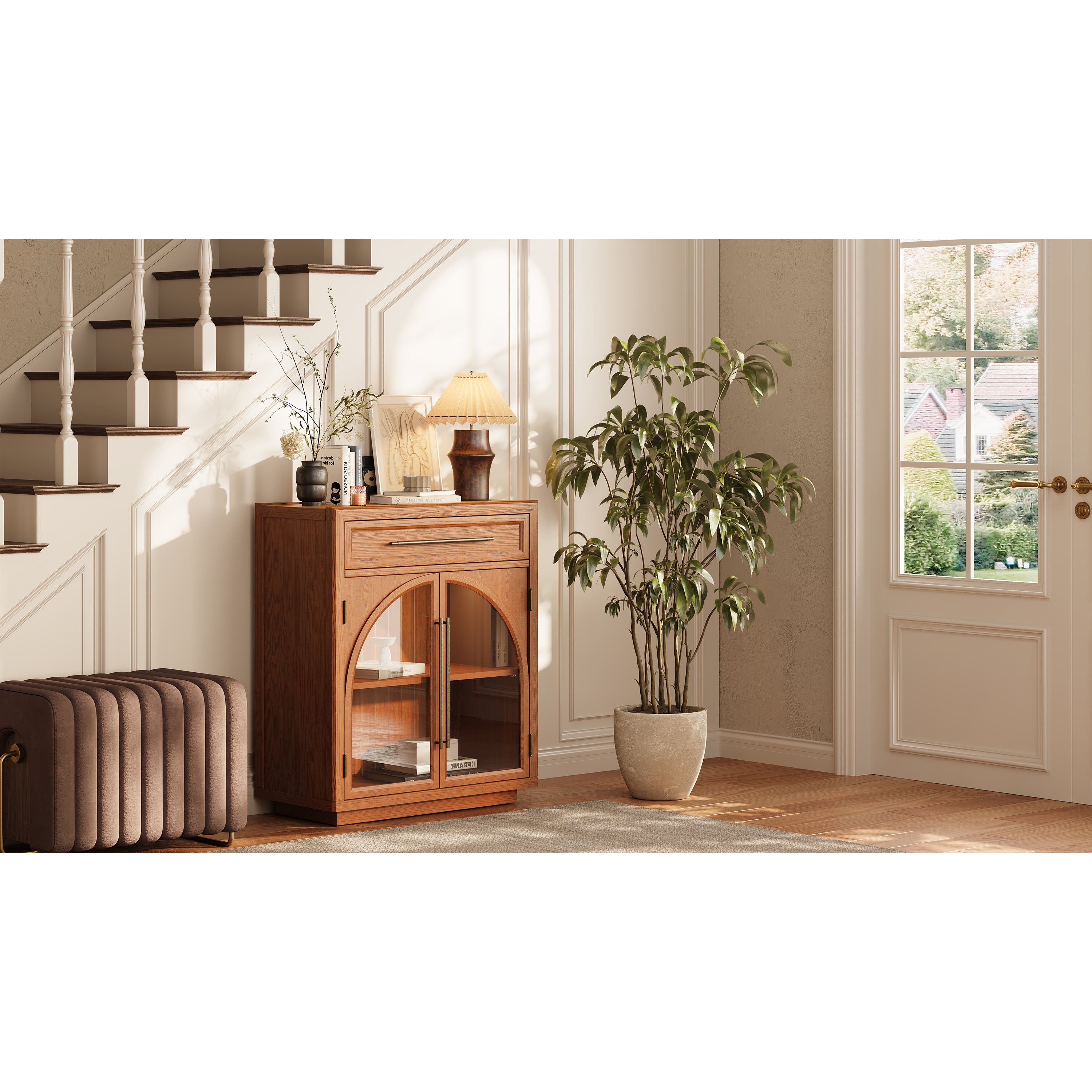 Alvar Arched 32" Oak Storage Cabinet with Drawers