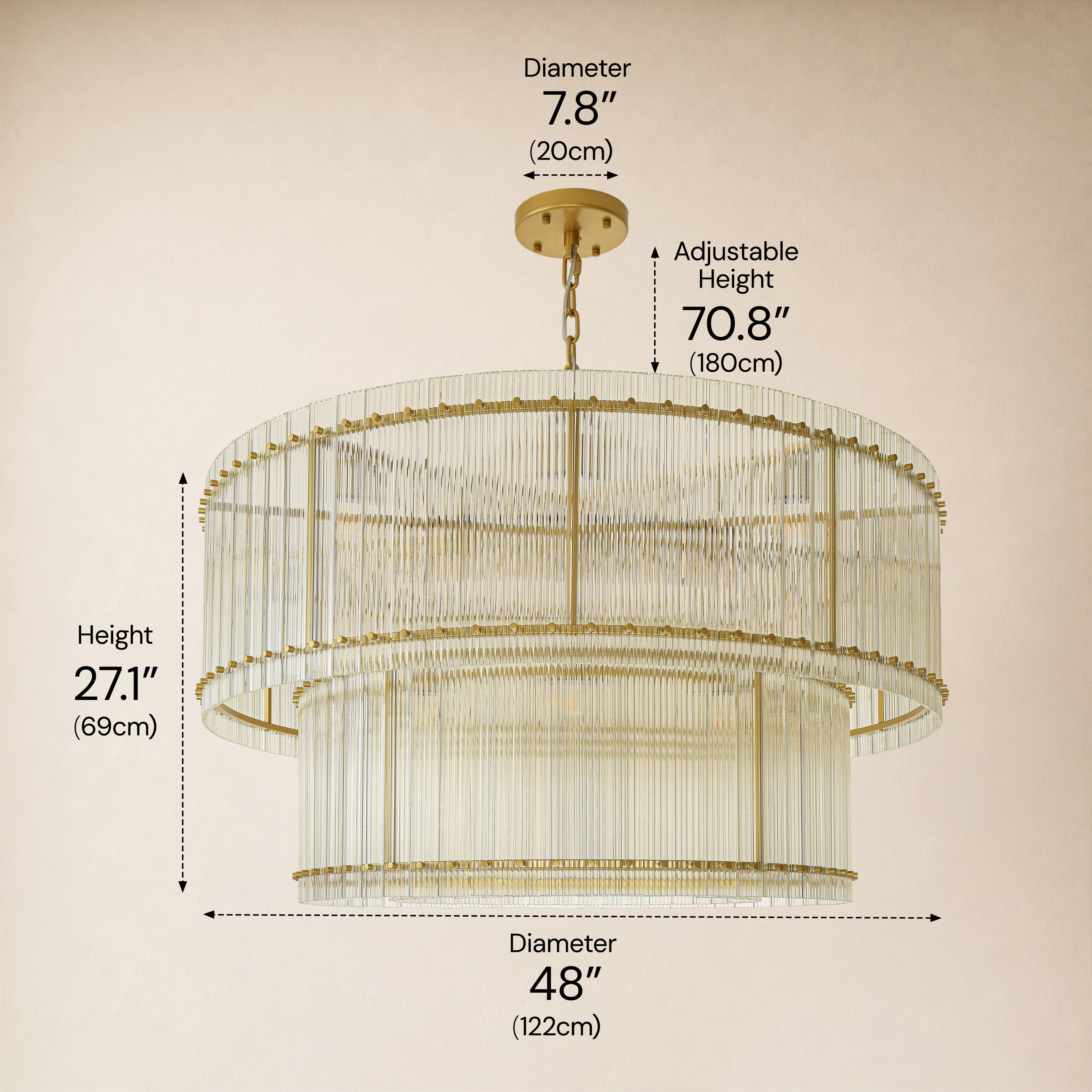 Solvayne Ribbed Glass Tiered Chandelier 48"D