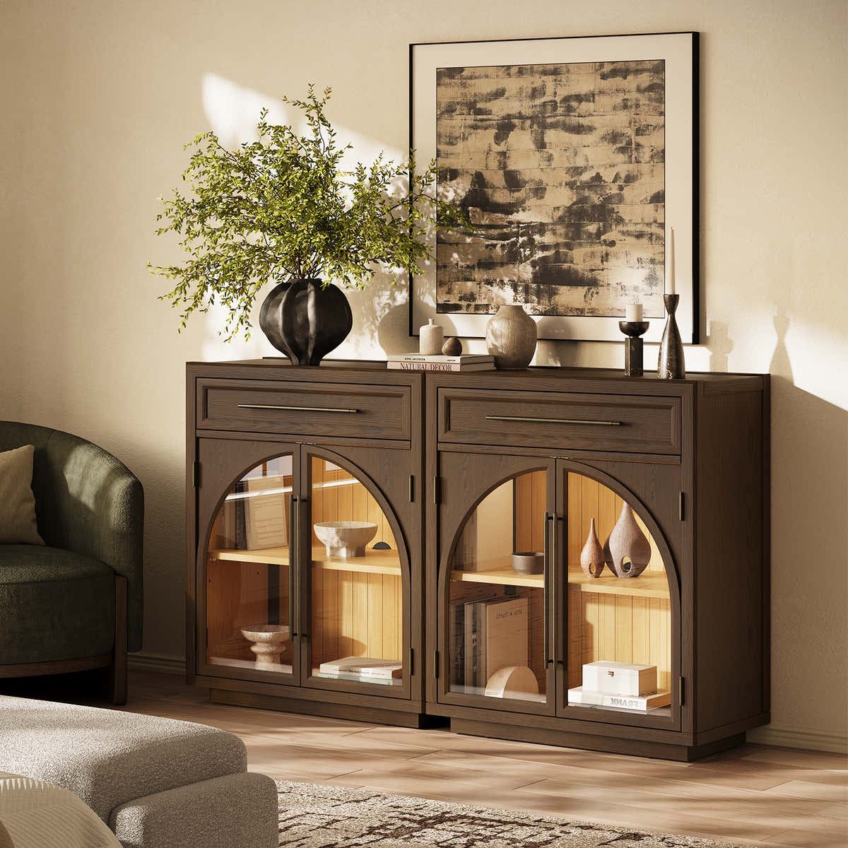 Alvar Arched Oak Sideboard with Drawers Set of 2