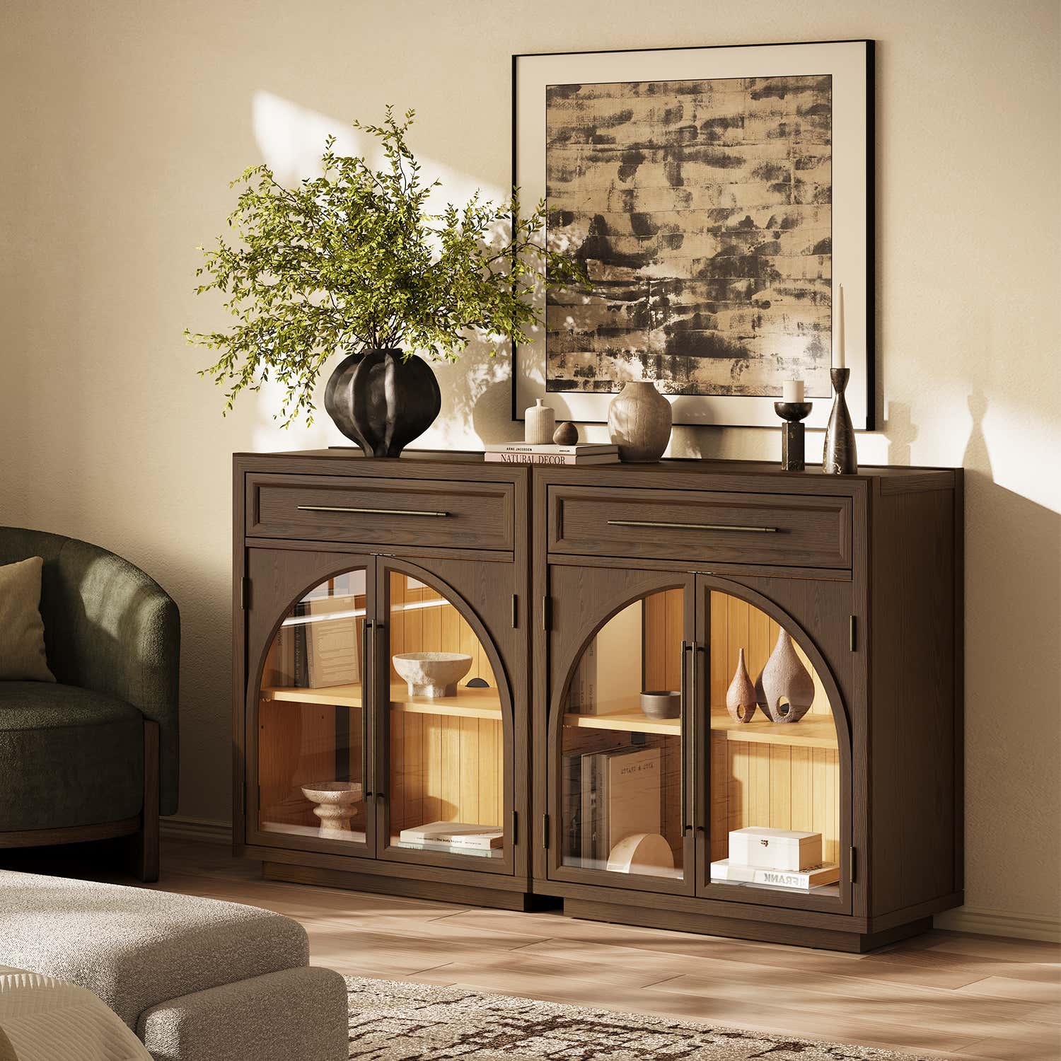 Alvar Arched 32" Oak Storage Cabinet with Drawers