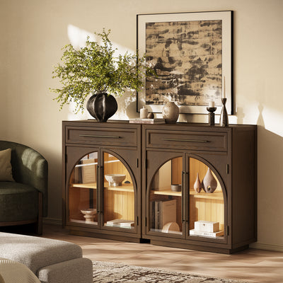 Alvar Arched 91" Oak Sideboard with Drawers(Set of 3)