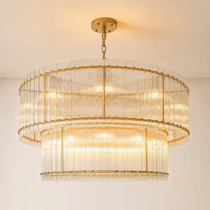 Solvayne Ribbed Glass Tiered Chandelier 48"