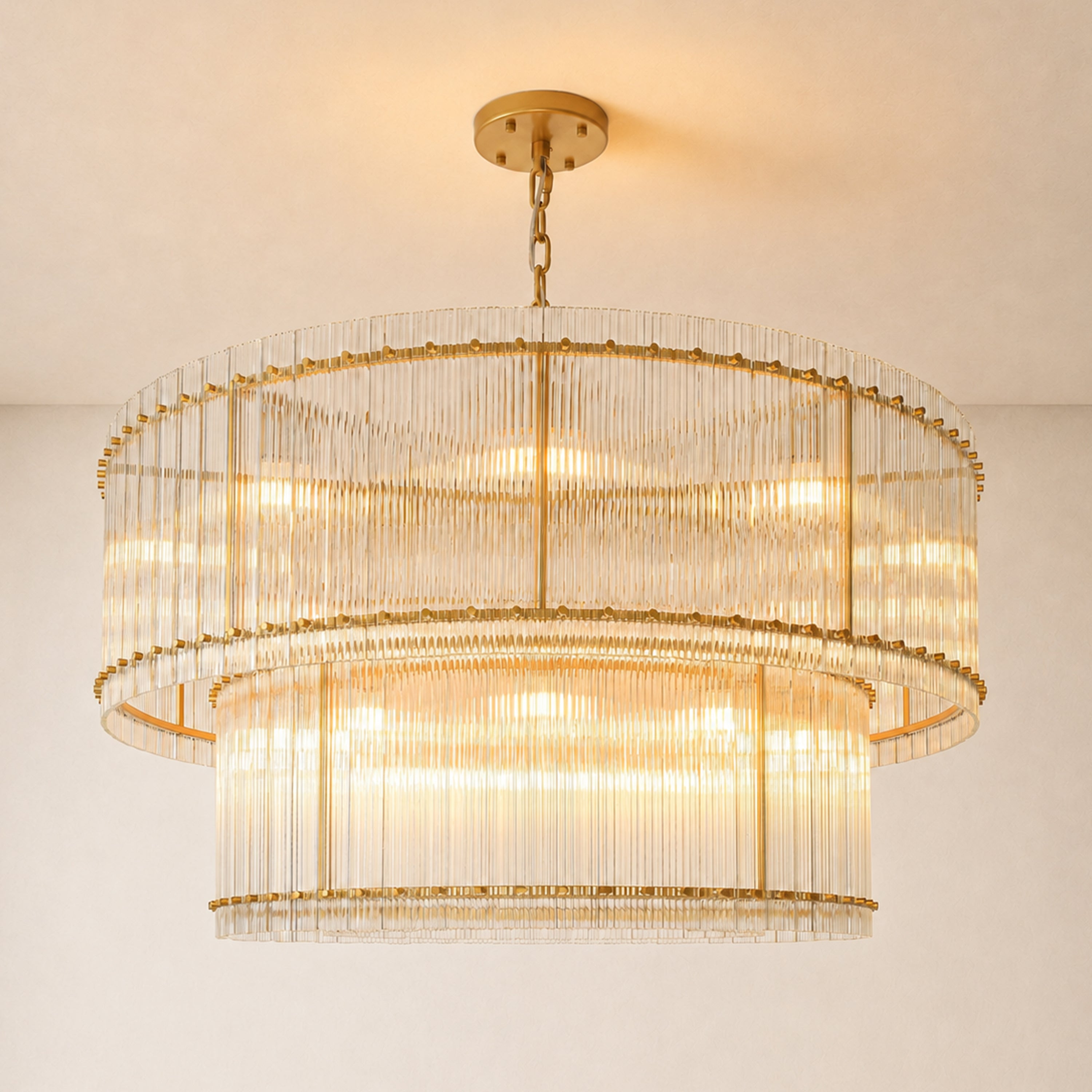 Solvayne Ribbed Glass Tiered Chandelier 48"D
