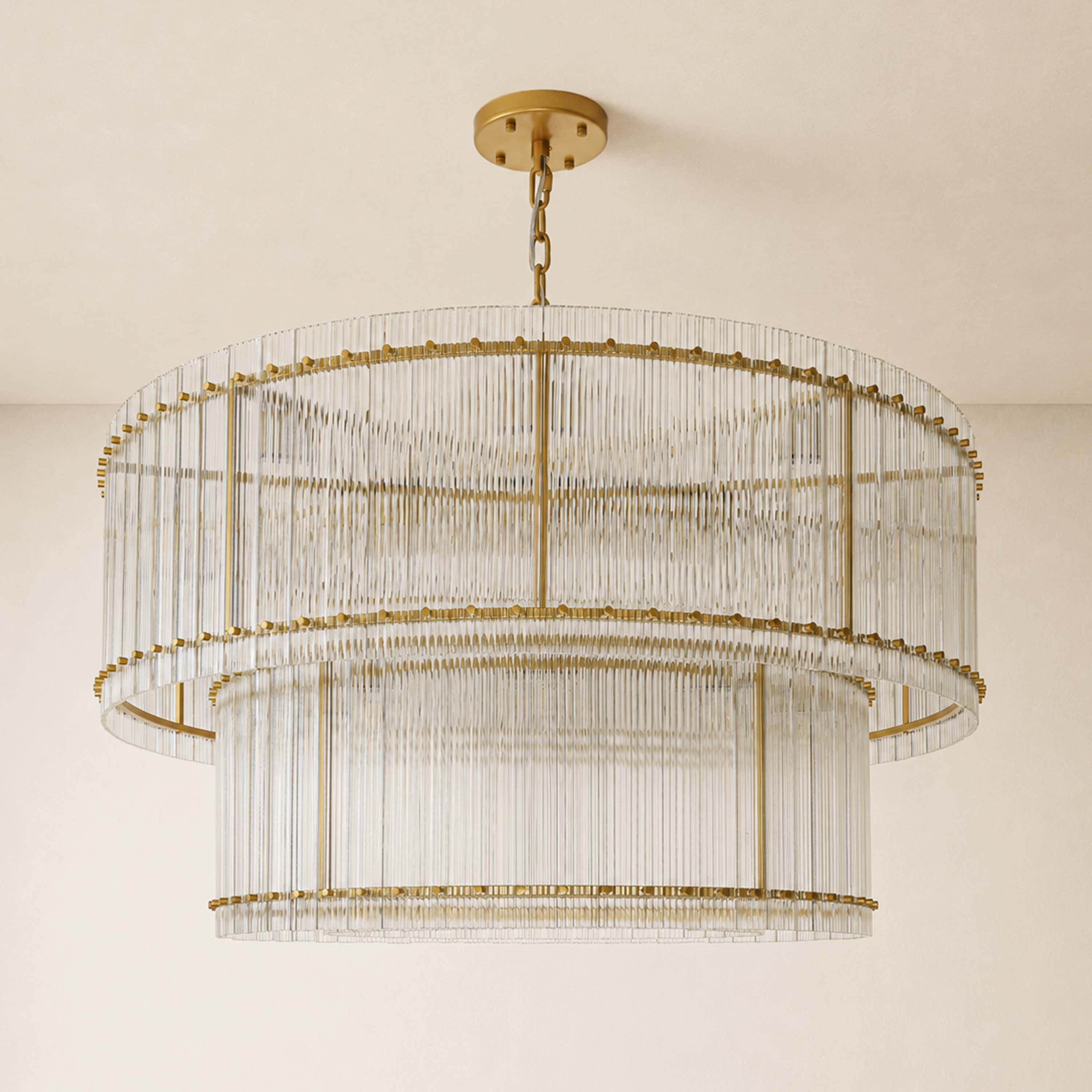 Solvayne Ribbed Glass Tiered Chandelier 48"