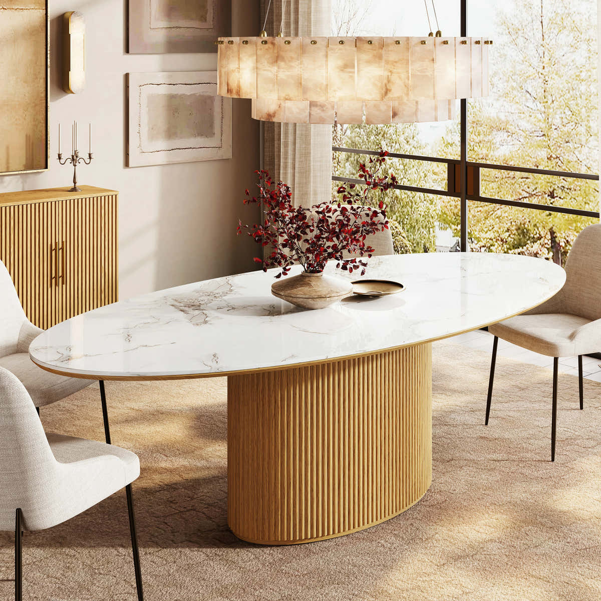 Houlte Marley Sintered Stone Dining Table with Oak Base