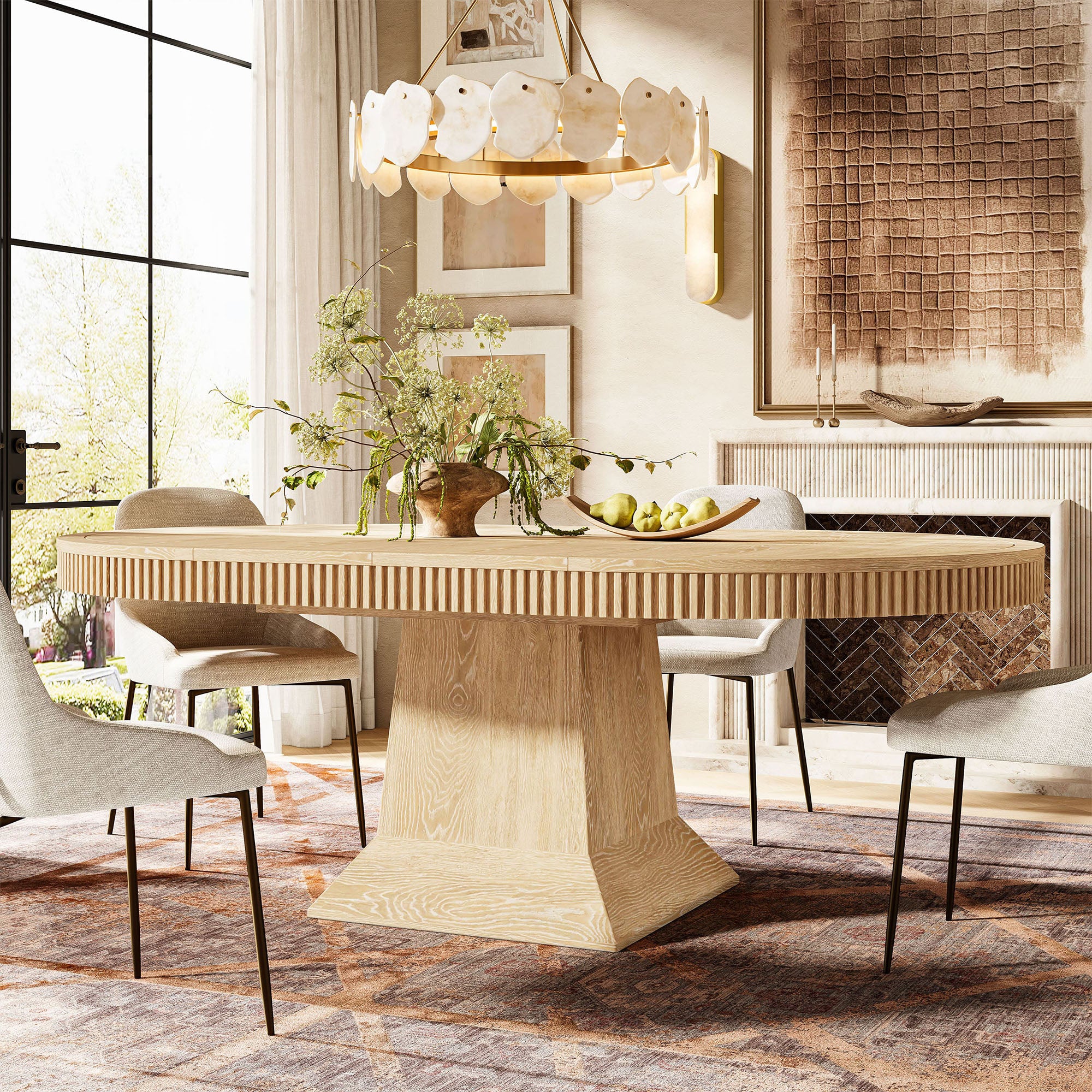 Ansel 54"-85" Round to Oval Extendable Dining Table Pedestal HOULTE ...