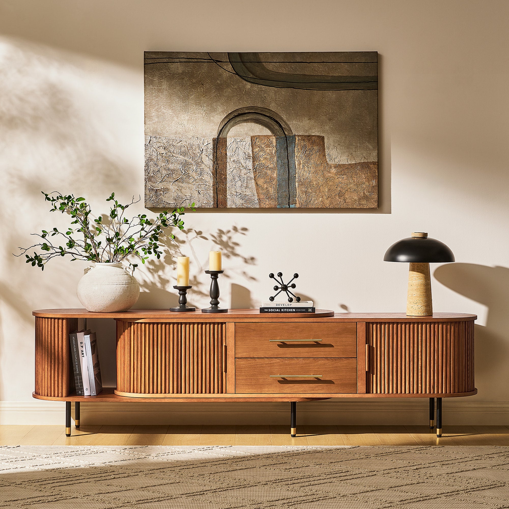 Ewan Oak Extendable Media Console 78.74" to 110.24"
