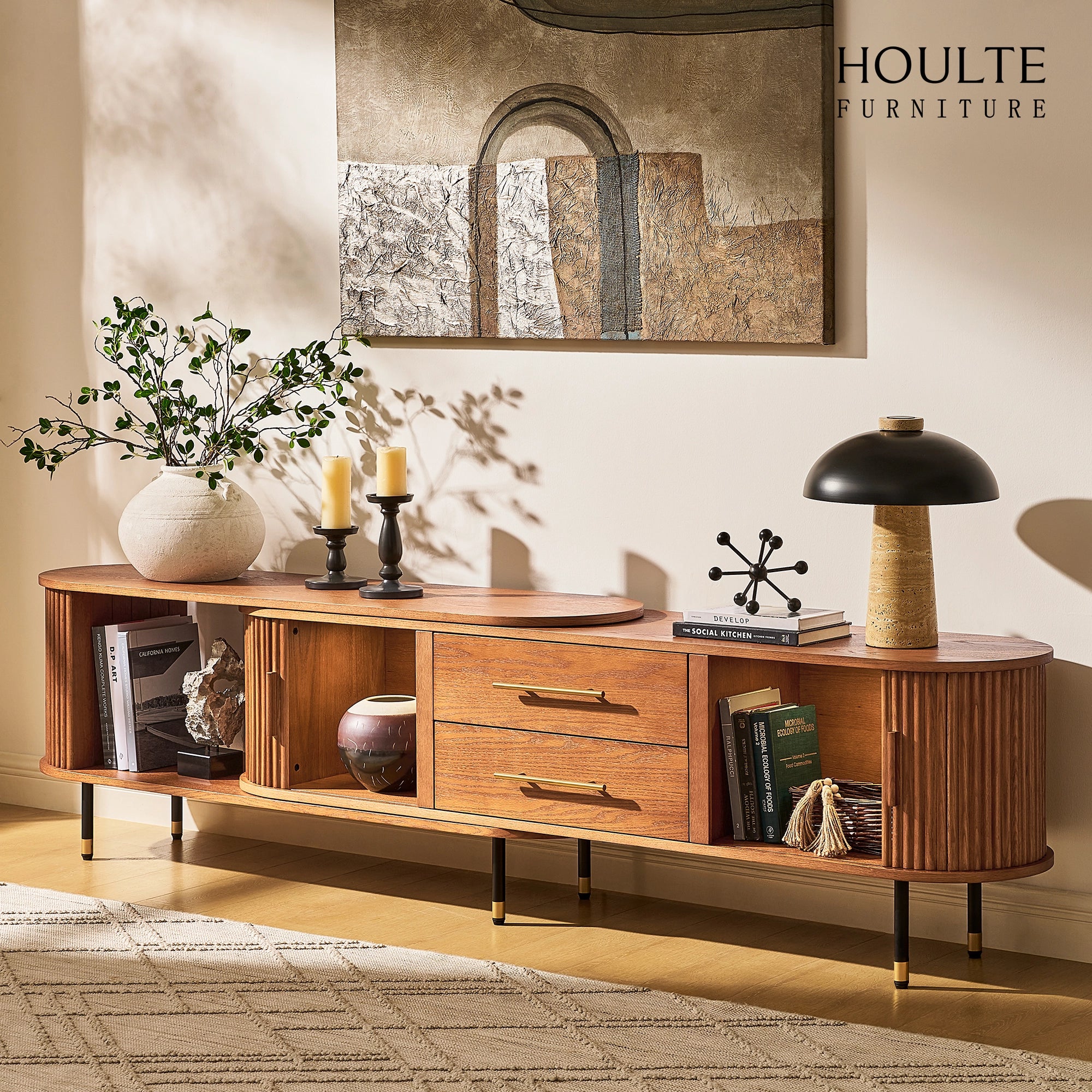 Ewan Oak Extendable Media Console 78.74" to 110.24"