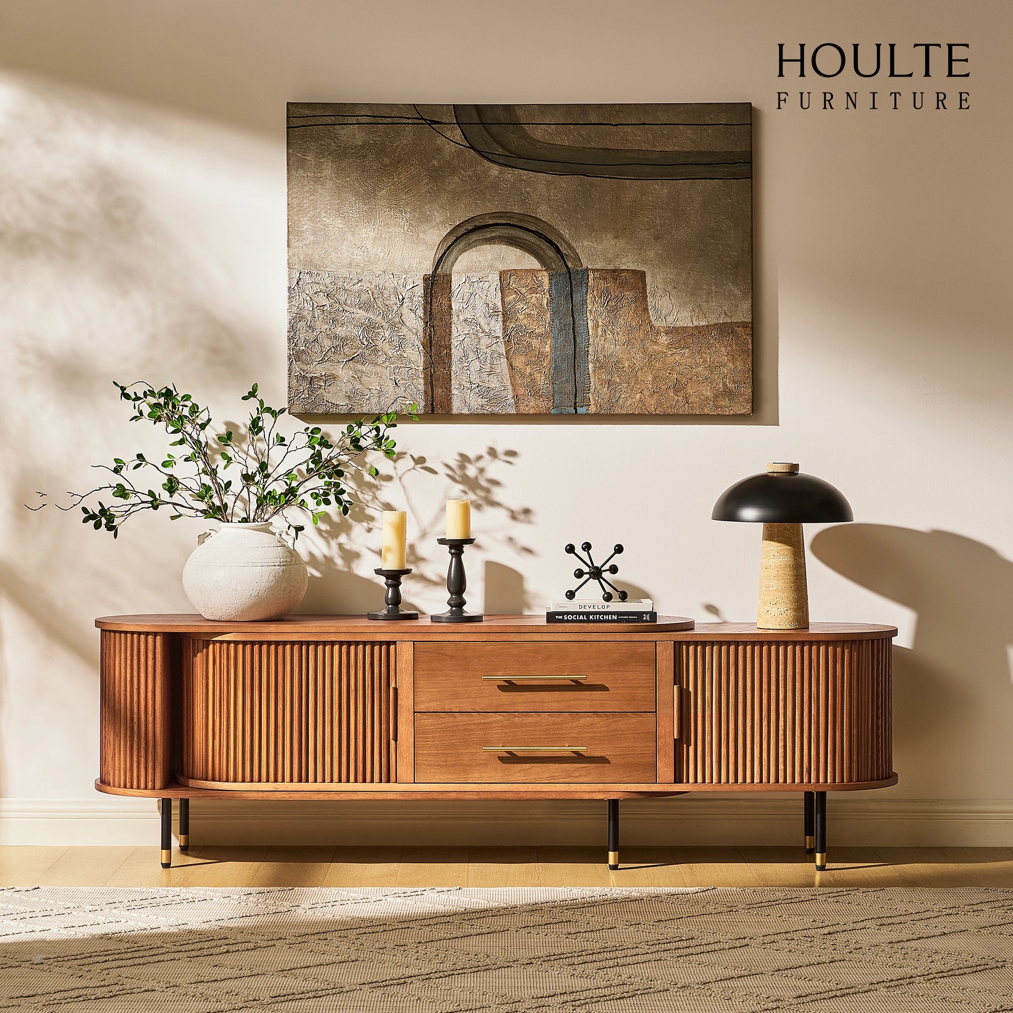Ewan Oak Extendable Media Console 78.74" to 110.24"