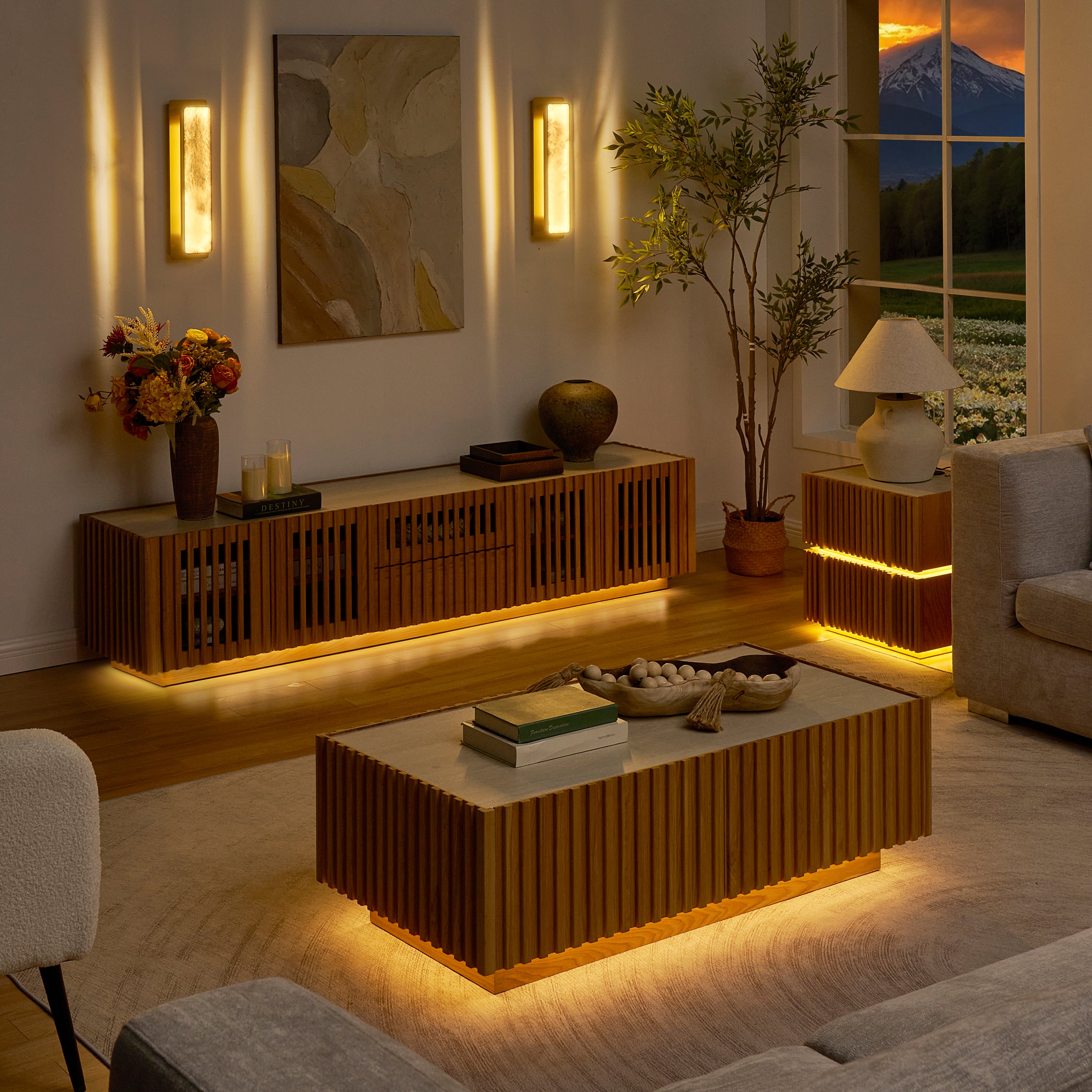 Isla Oak Sintered Stone Media Console 80"