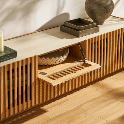 Isla Oak Sintered Stone Media Console And Coffee Table Set