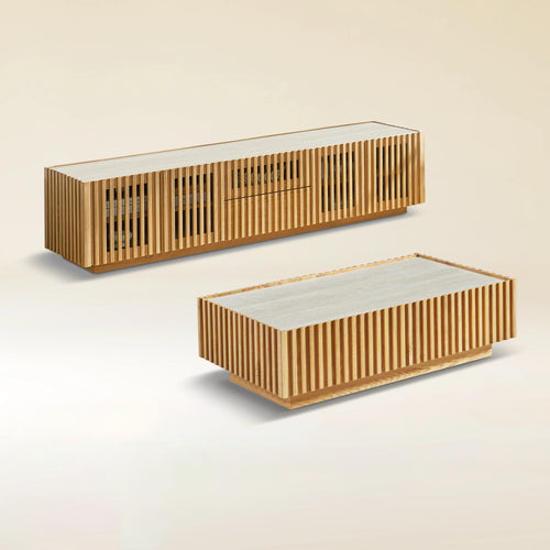 Isla Oak Media Console And Coffee Table Set