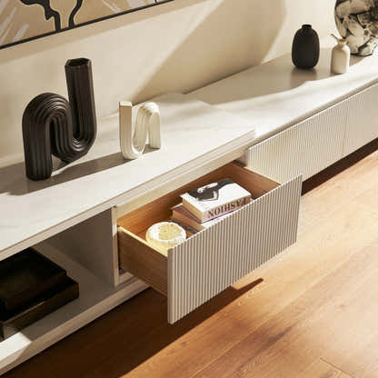 Celia Burnt Stone Media Console And Coffee Table Set