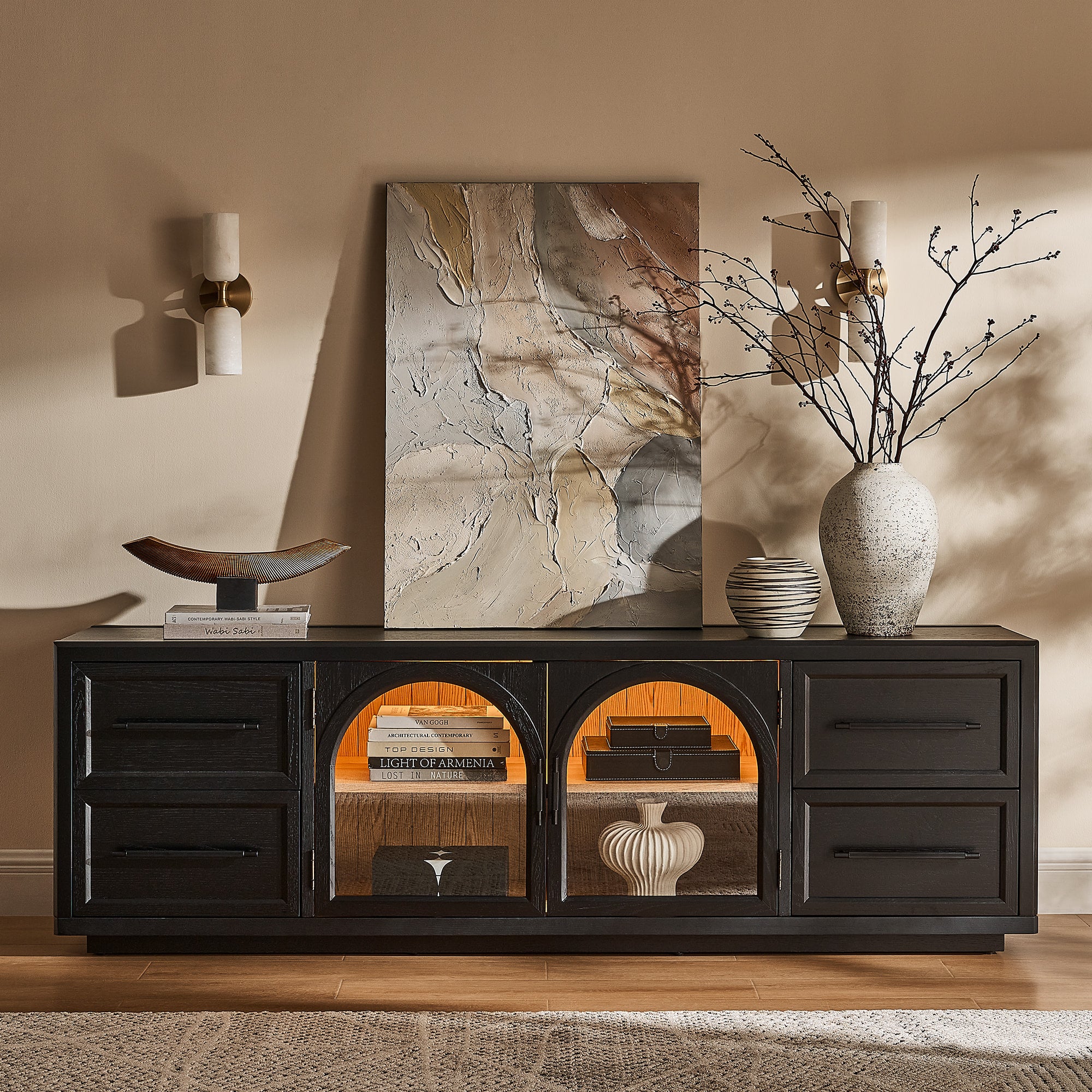 Alvar Oak Media Console and Sideboard Set