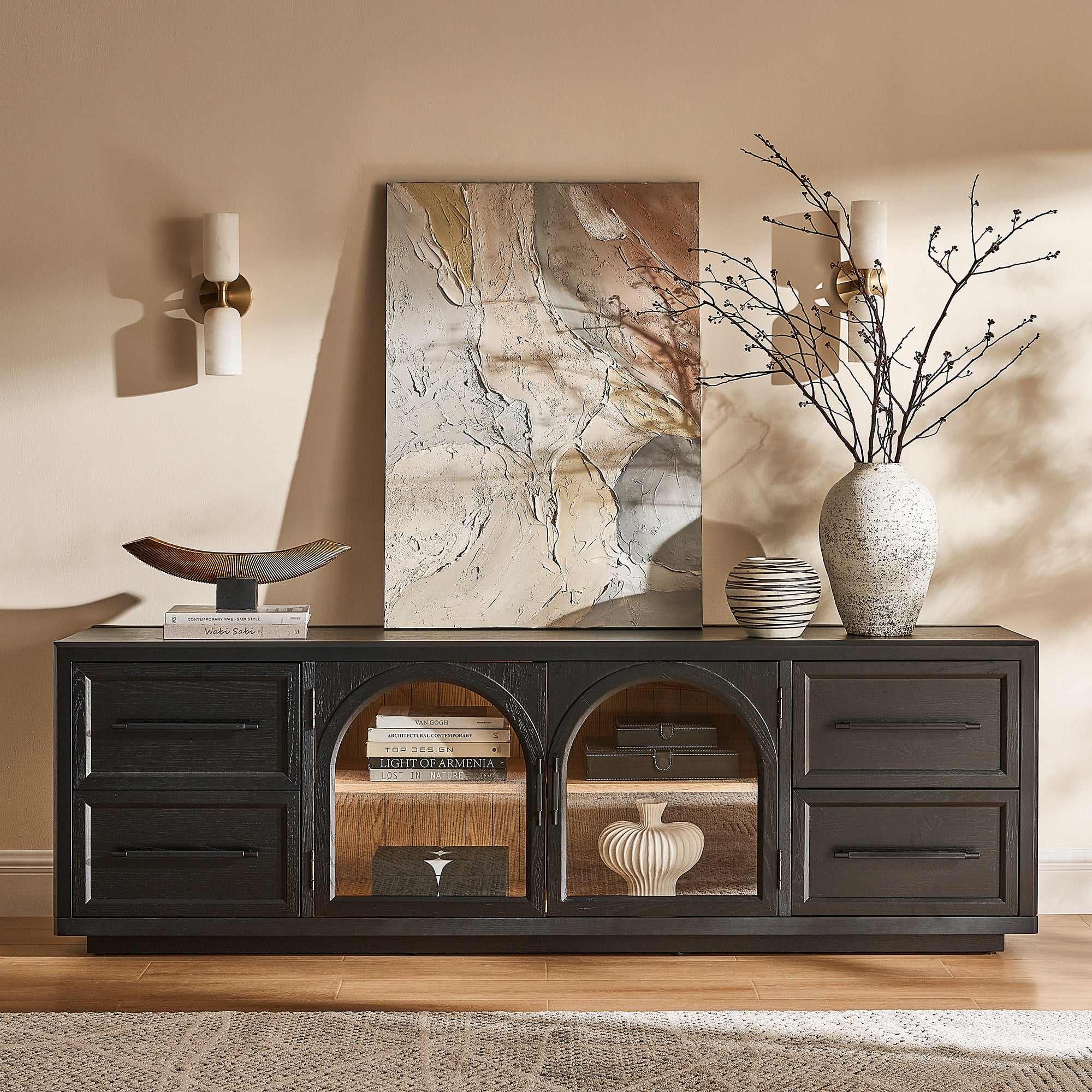 Alvar Oak Media Console and Sideboard Set