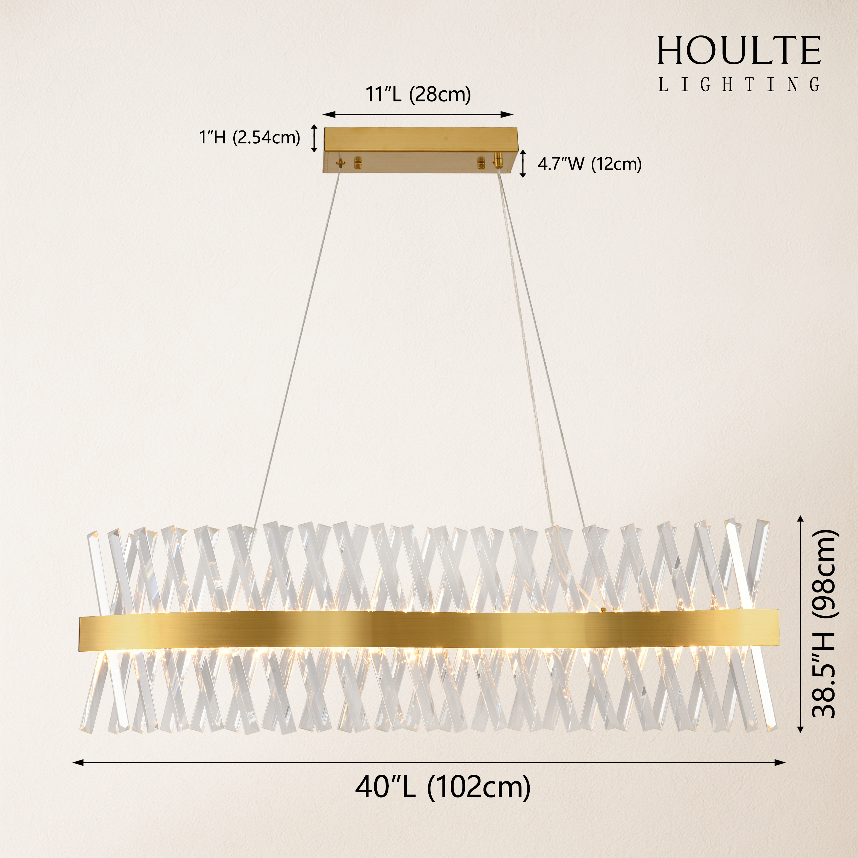 Vetro Prism Crystal Rectangular Chandelier 40"L
