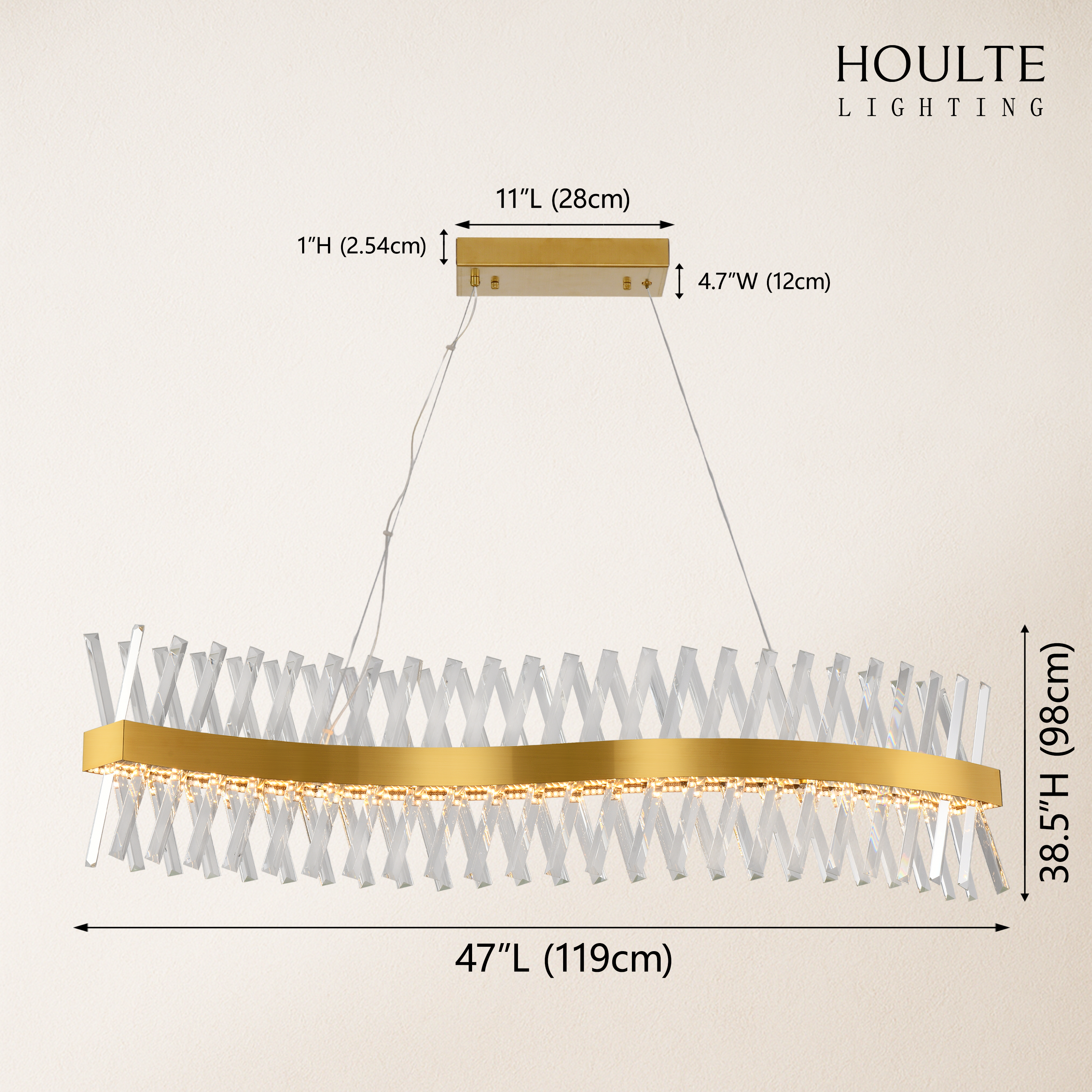 Vetro Prism Crystal Rectangular Chandelier 47"L