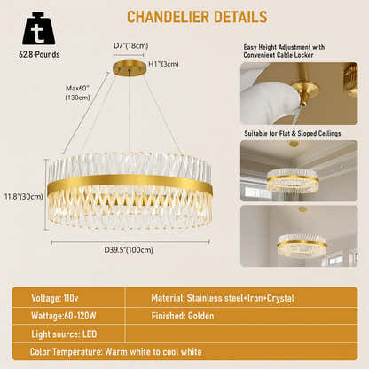 Vetro Prism Crystal Round Chandelier 40"D