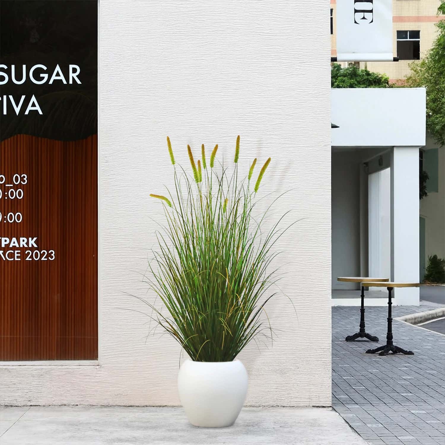 Artificial 10-Head Long Cat Tail with Curved Onion Grass Bonsai 67"H