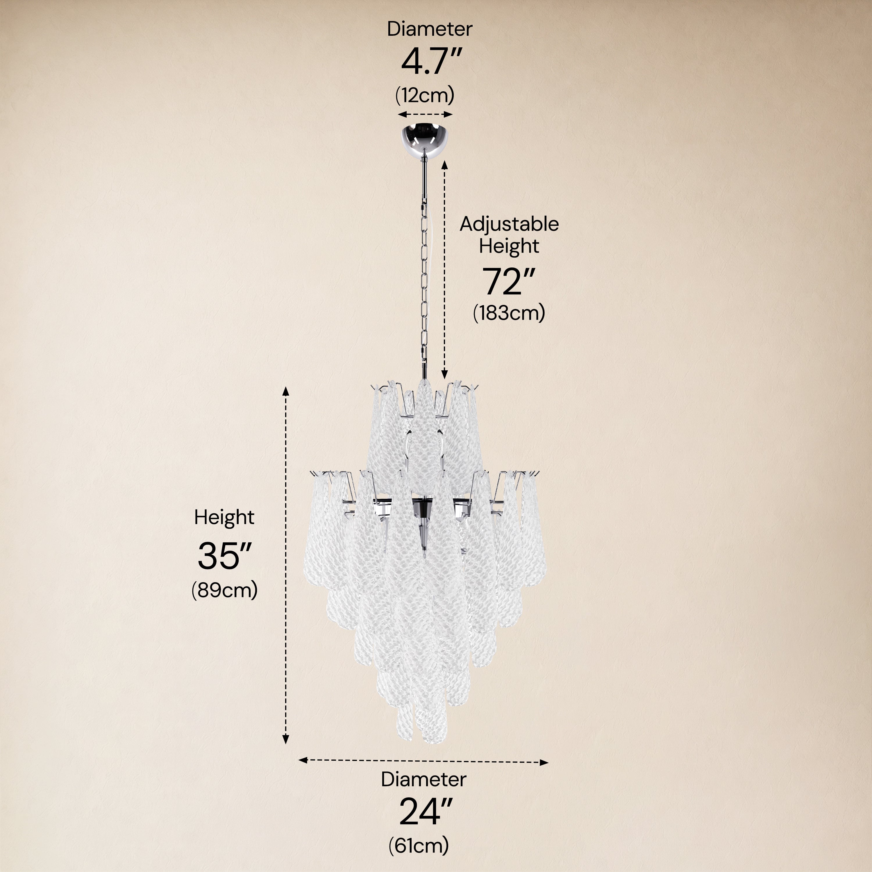 Veloria Murano Glass Leaf Tiered Chandelier 24"D