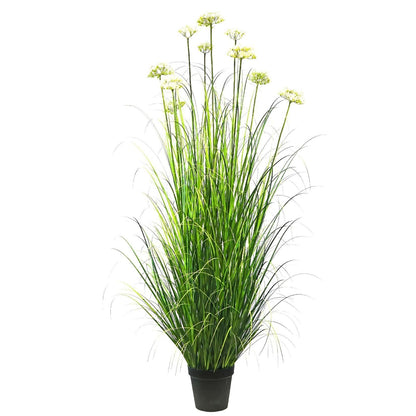 Artificial 10-Head Lace Flower with Curved Onion Grass Bonsai 75"H