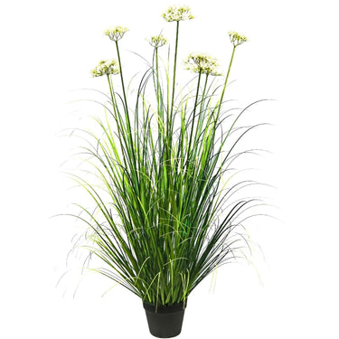 Artificial 7-Head Lace Flower with Curved Onion Grass Bonsai 7"H