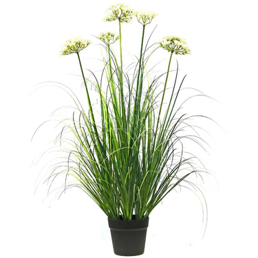 Artificial 5-Head Lace Flower with Curved Onion Grass Bonsai 6.7"H