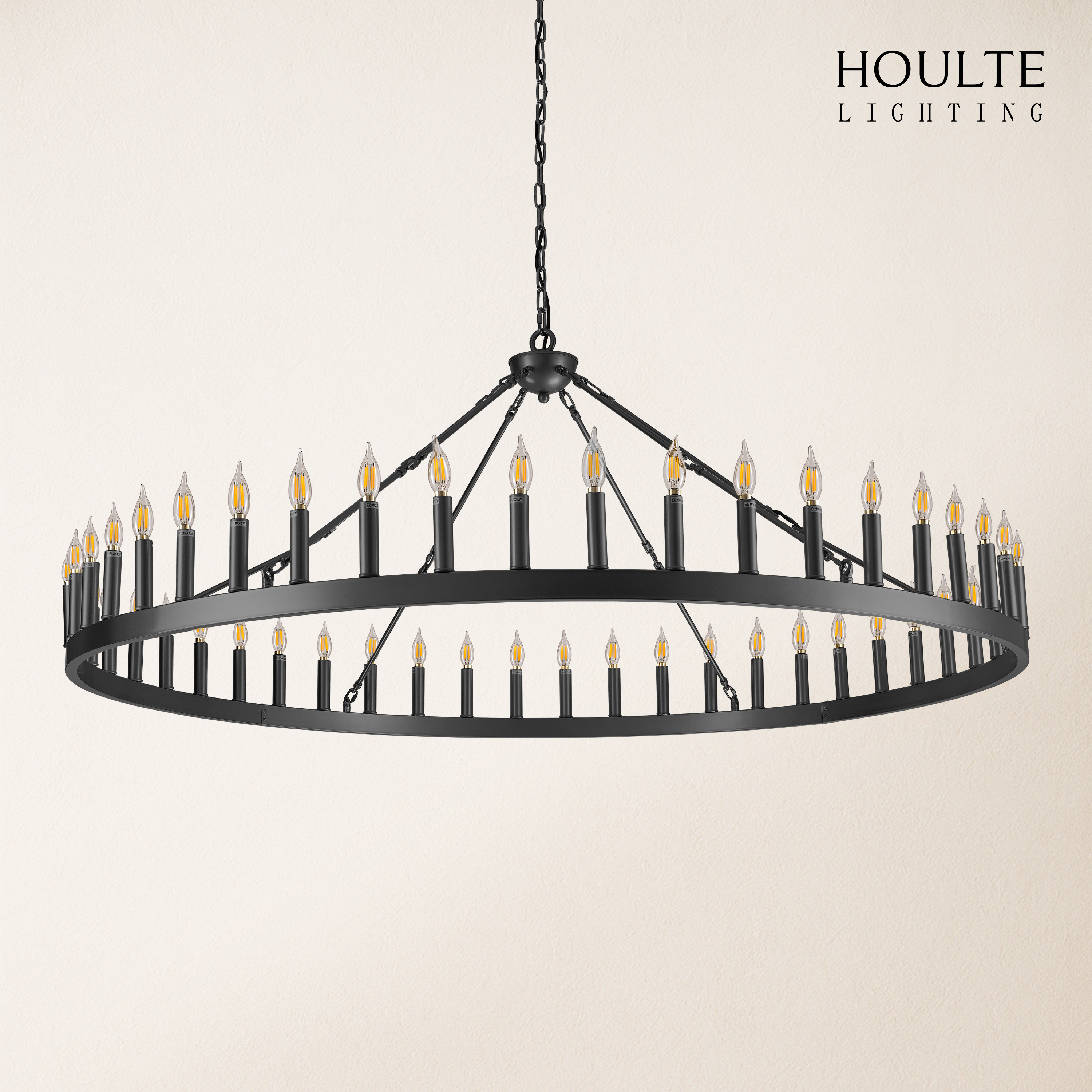Wagon Wheel Candle Round Chandelier 64"