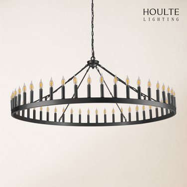 Wagon Wheel Candle Round Chandelier 64"