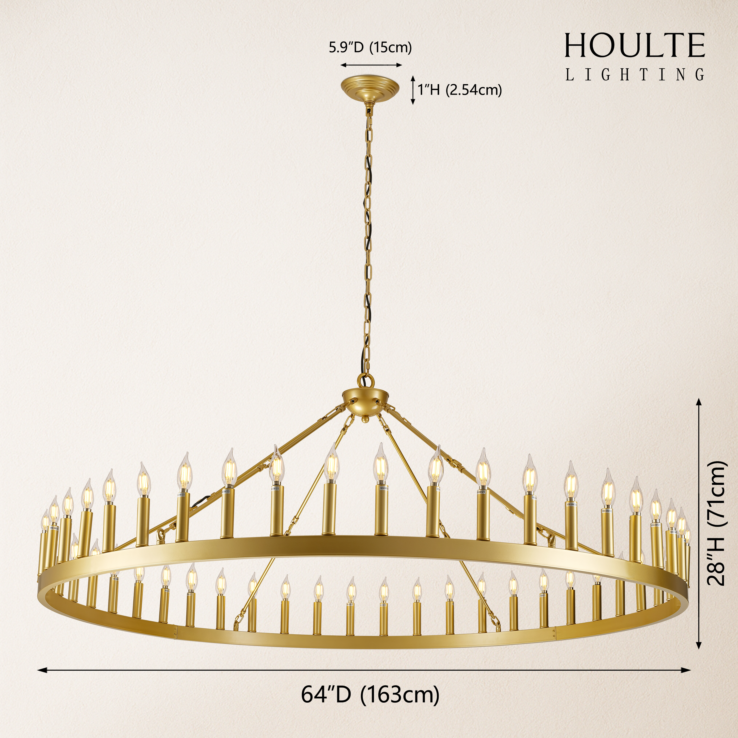 Wagon Wheel Candle Round Chandelier 64"