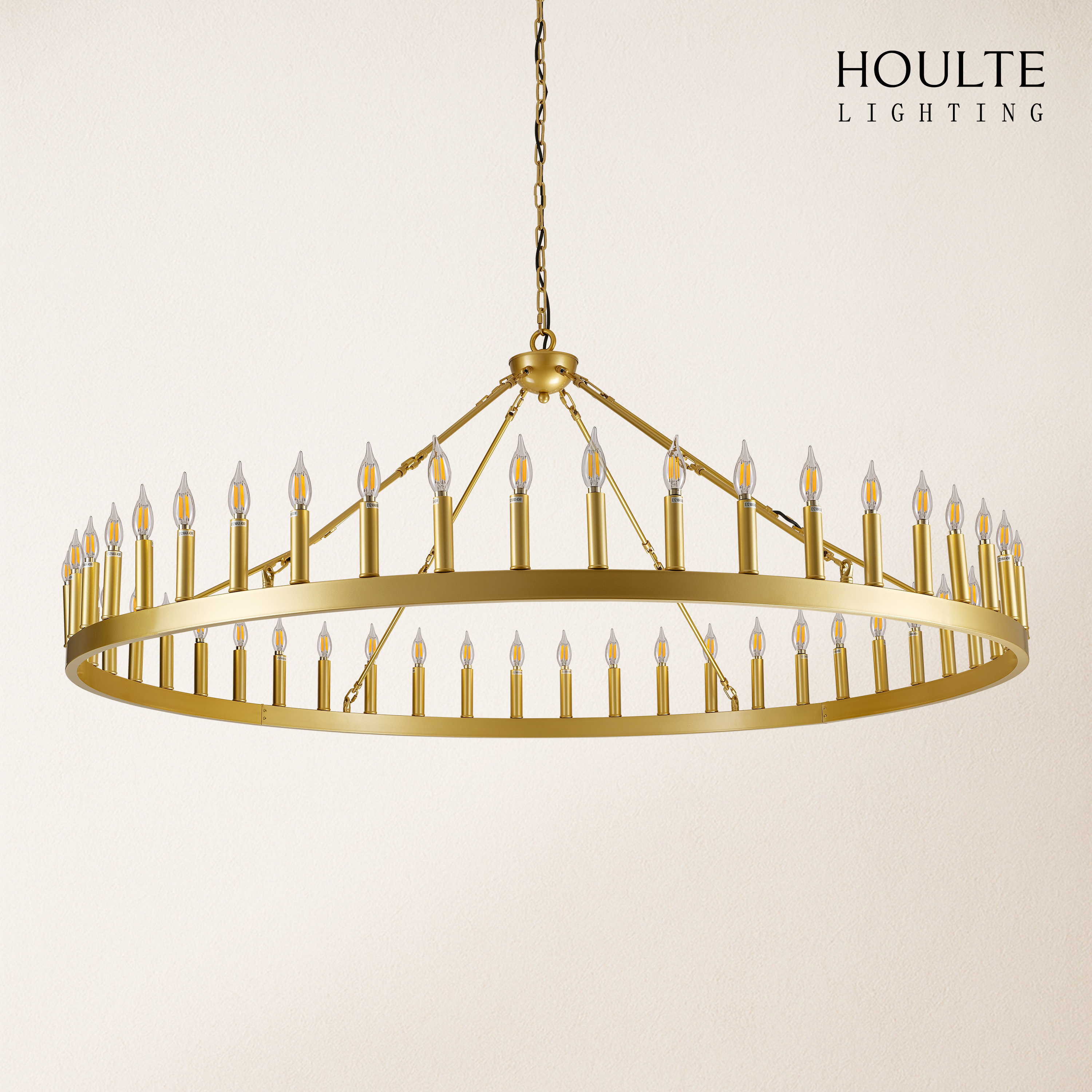 Wagon Wheel Candle Round Chandelier 64"