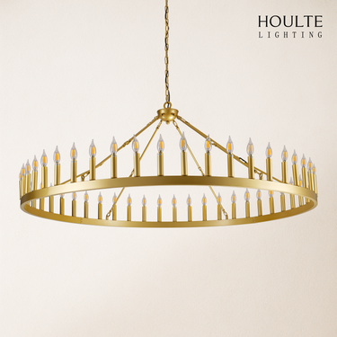 Wagon Wheel Candle Round Chandelier 64"