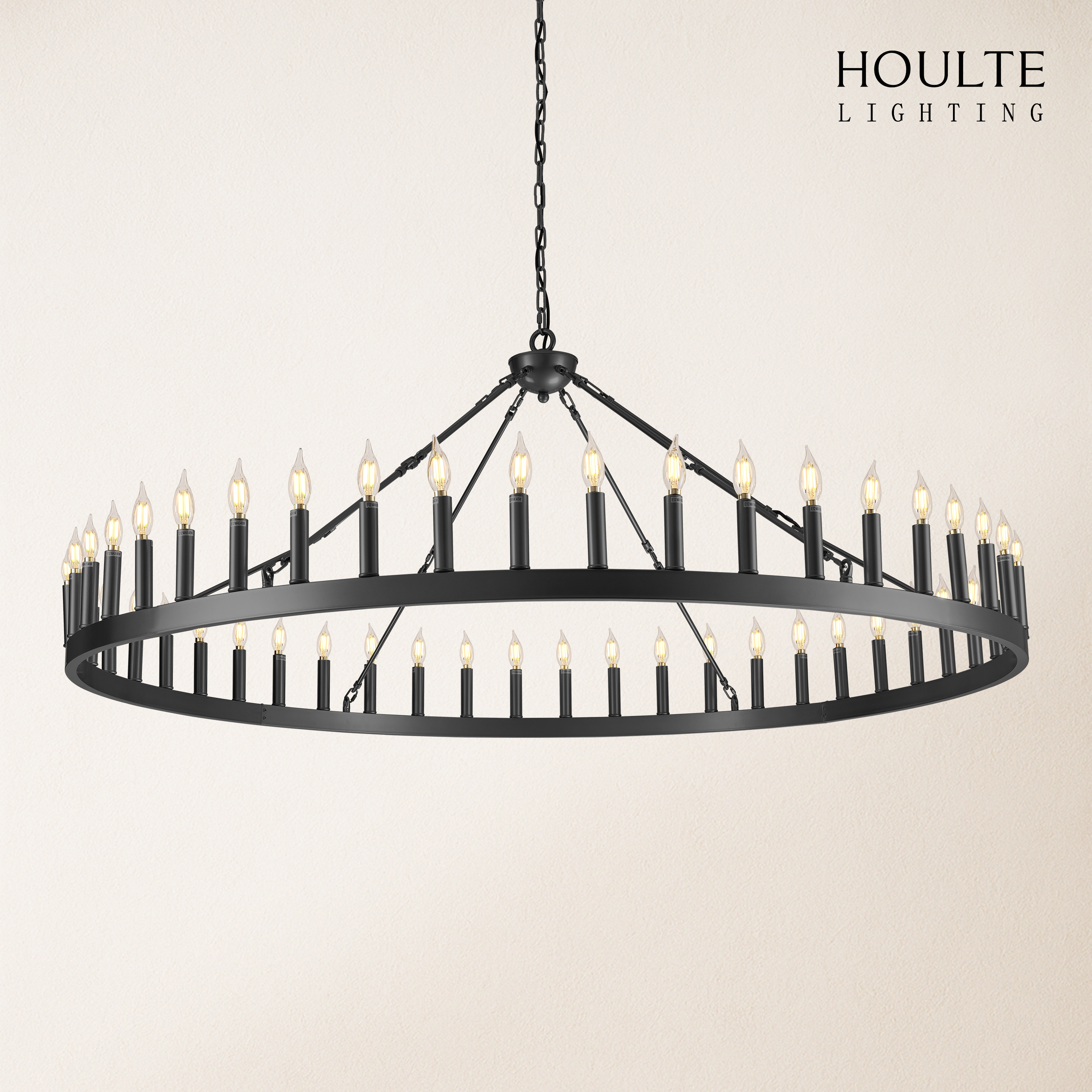 Wagon Wheel Candle Round Chandelier 64"