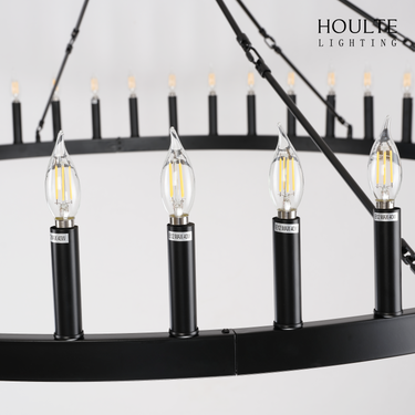 Wagon Wheel Candle Round Chandelier 64"
