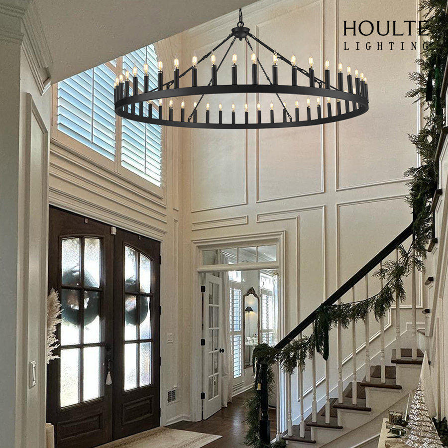 Wagon Wheel Candle Round Chandelier 64"