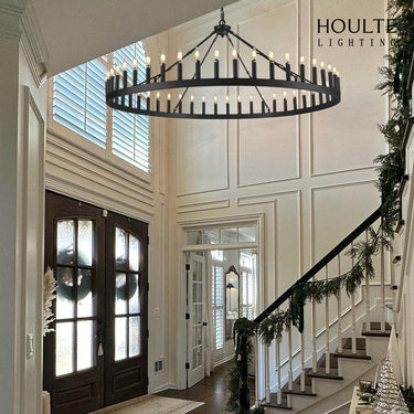 Wagon Wheel Candle Round Chandelier 64"
