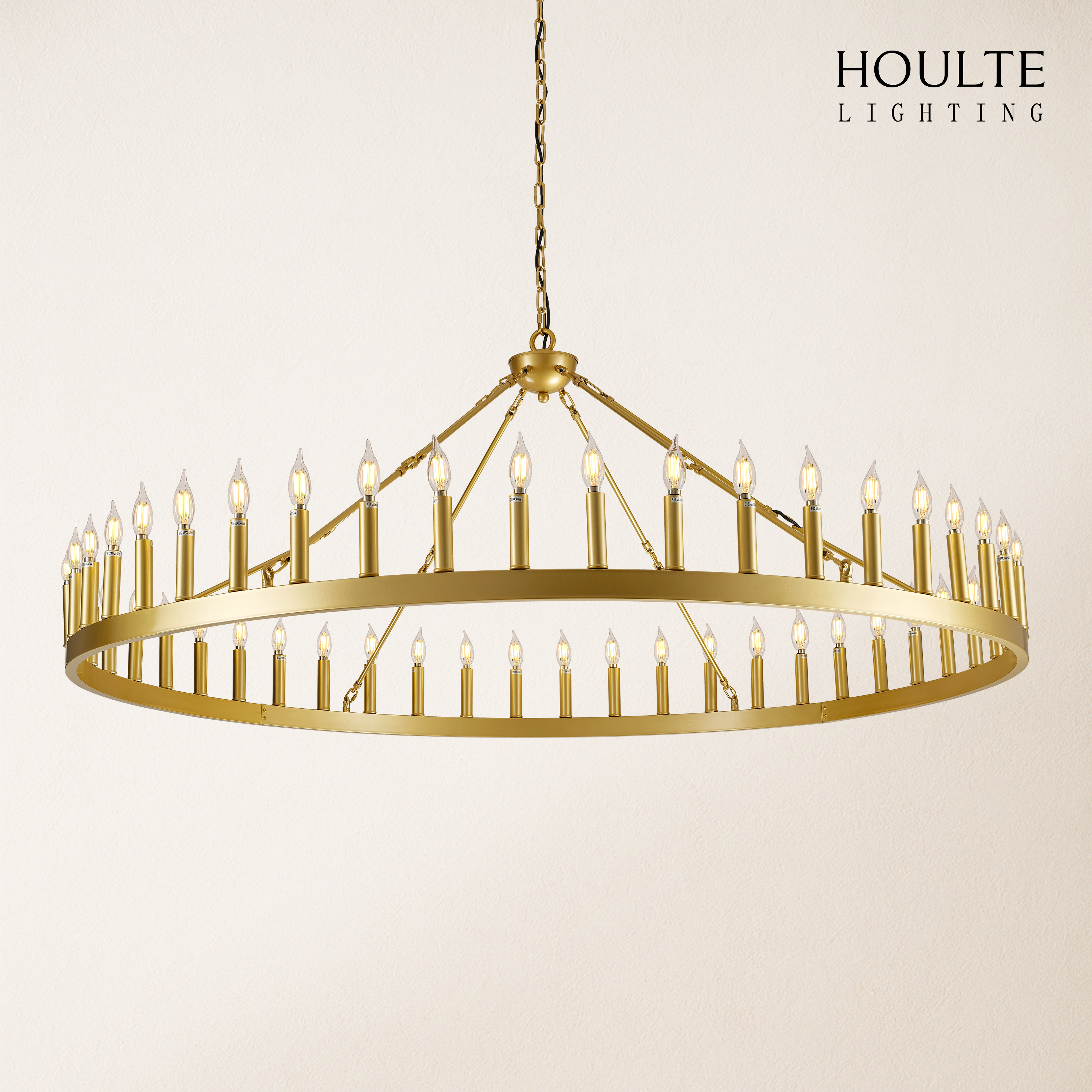 Wagon Wheel Candle Round Chandelier 64"