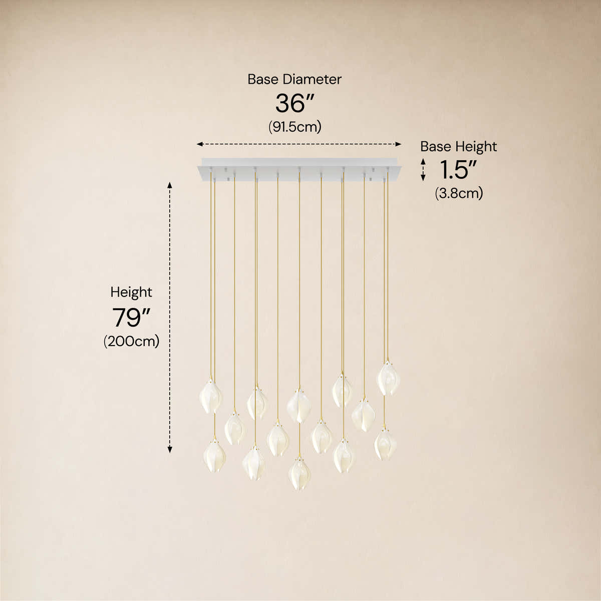 Veylune Ceramic Flower Cluster Rectangular Chandelier 19.7"-60"W #Finish_White,Size_14-Lights-/-36"W dimensions 8