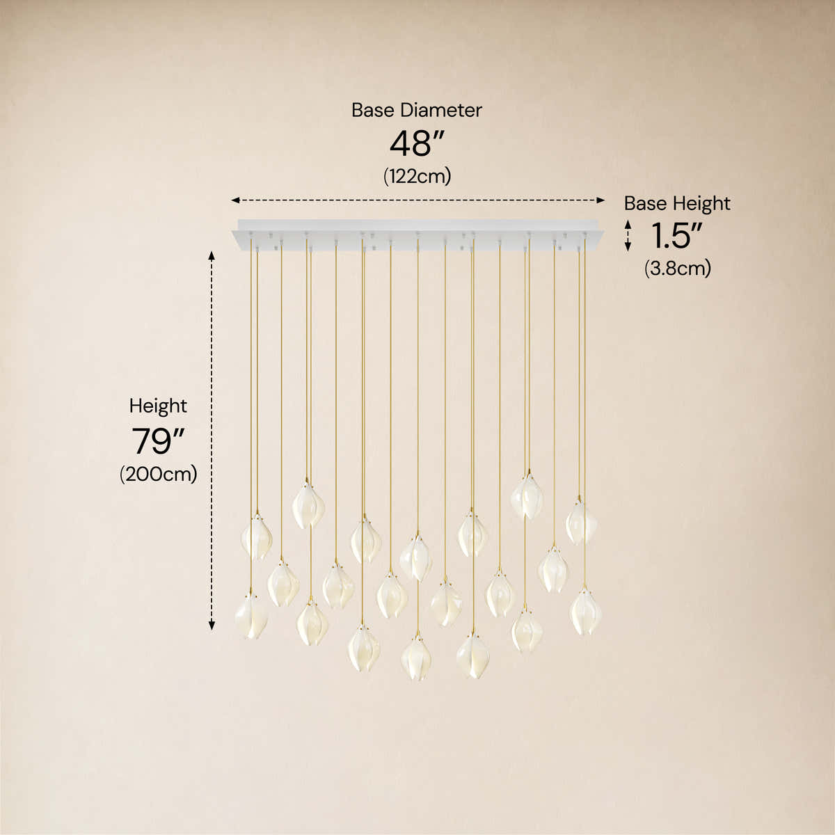 Veylune Ceramic Flower Cluster Rectangular Chandelier 19.7"-60"W #Finish_White,Size_20-Lights-/-48"W dimensions 10