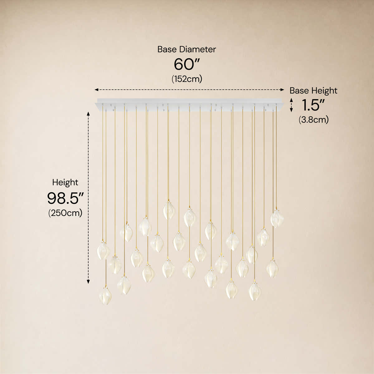 Veylune Ceramic Flower Cluster Rectangular Chandelier 19.7"-60"W #Finish_White,Size_26-Lights-/-60"W dimensions 12