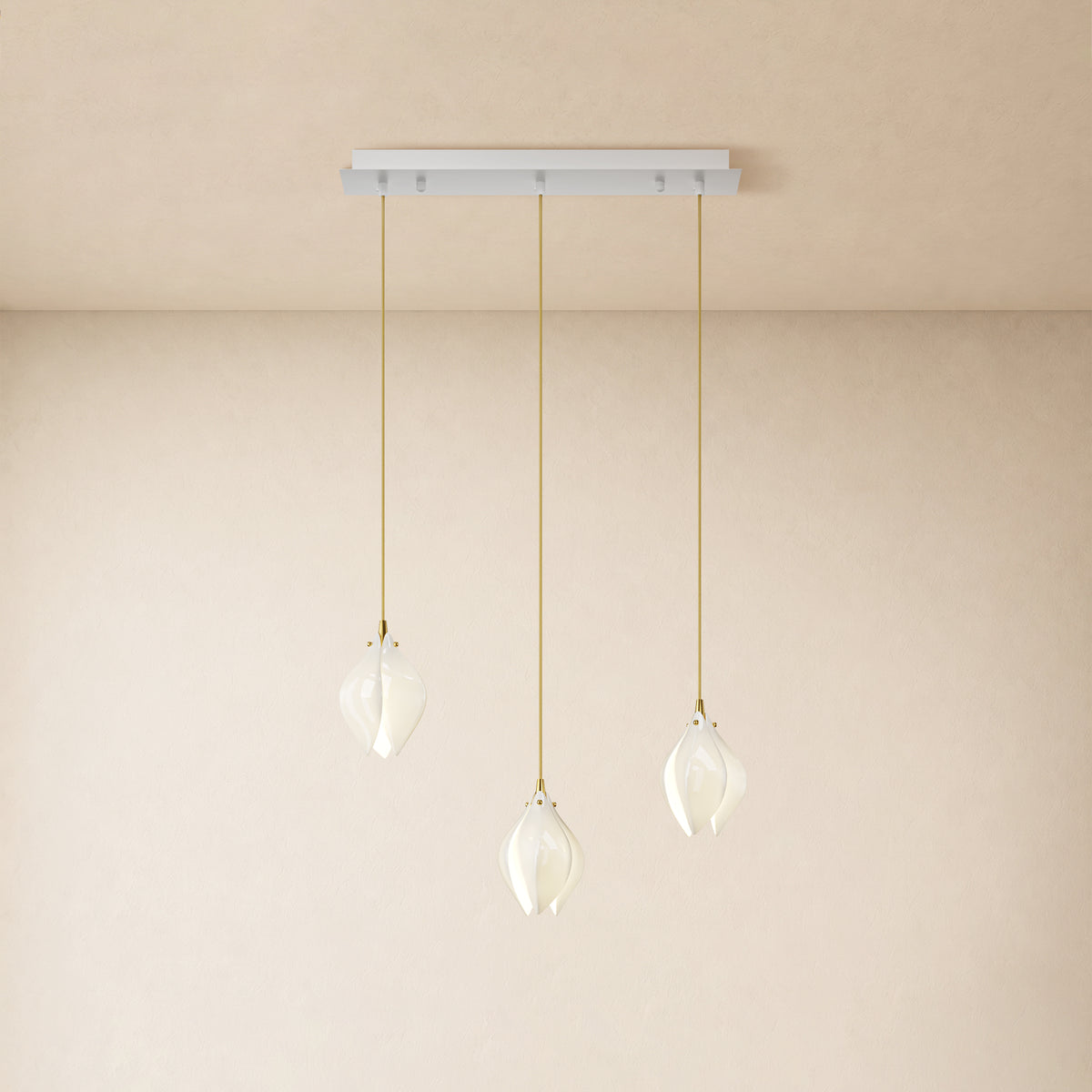Veylune Ceramic Flower Cluster Rectangular Chandelier 19.7"-60"W #Finish_White,Size_3-Lights-/-19.7"W