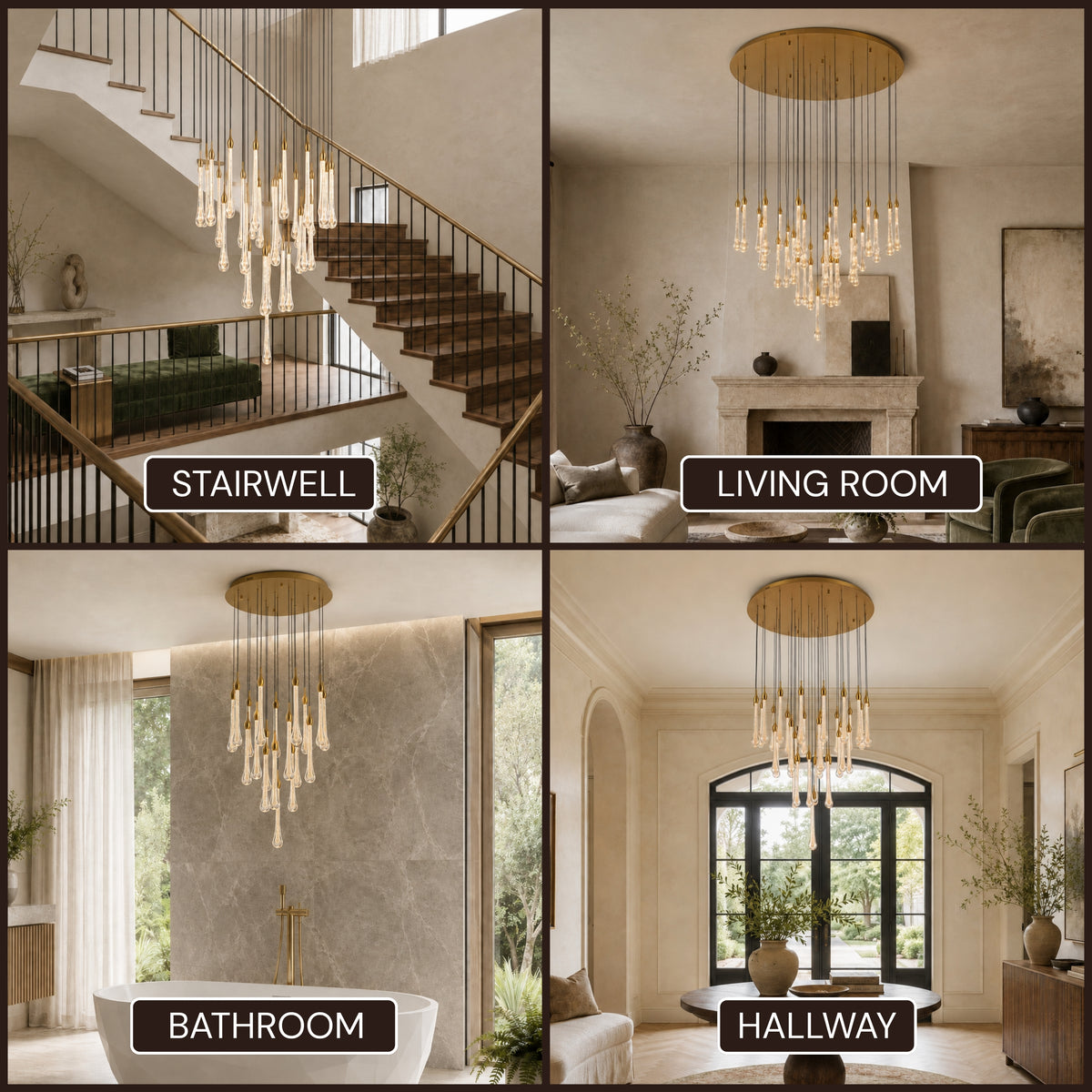 Olivene Glass Teardrop Round Chandelier 36"D