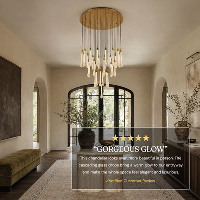 Olivene Glass Teardrop Round Chandelier 36"D