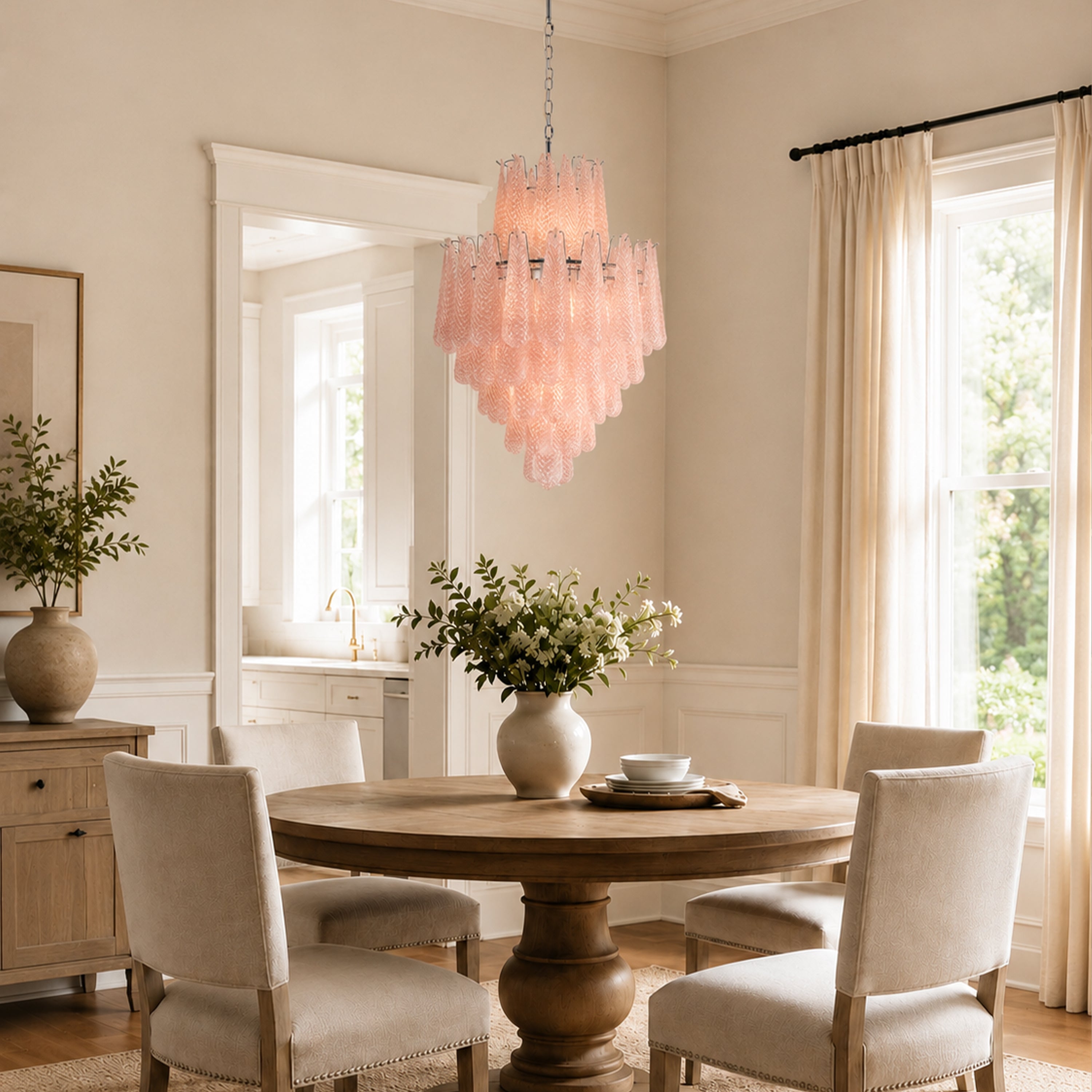 Veloria Murano Glass Leaf Tiered Chandelier 32"D