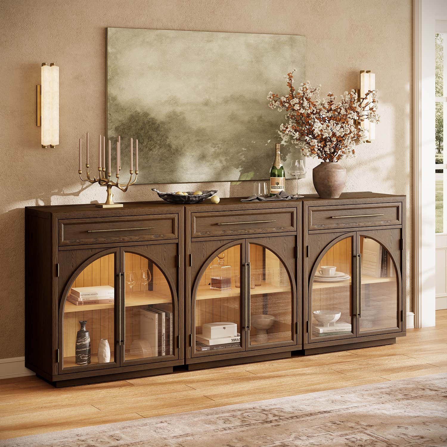 Alvar Arched 32" Oak Storage Cabinet with Drawers