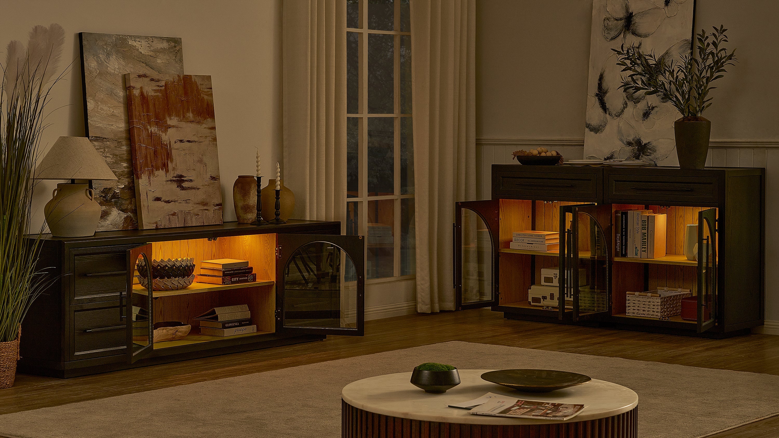 Alvar Oak Media Console and  64" Sideboard