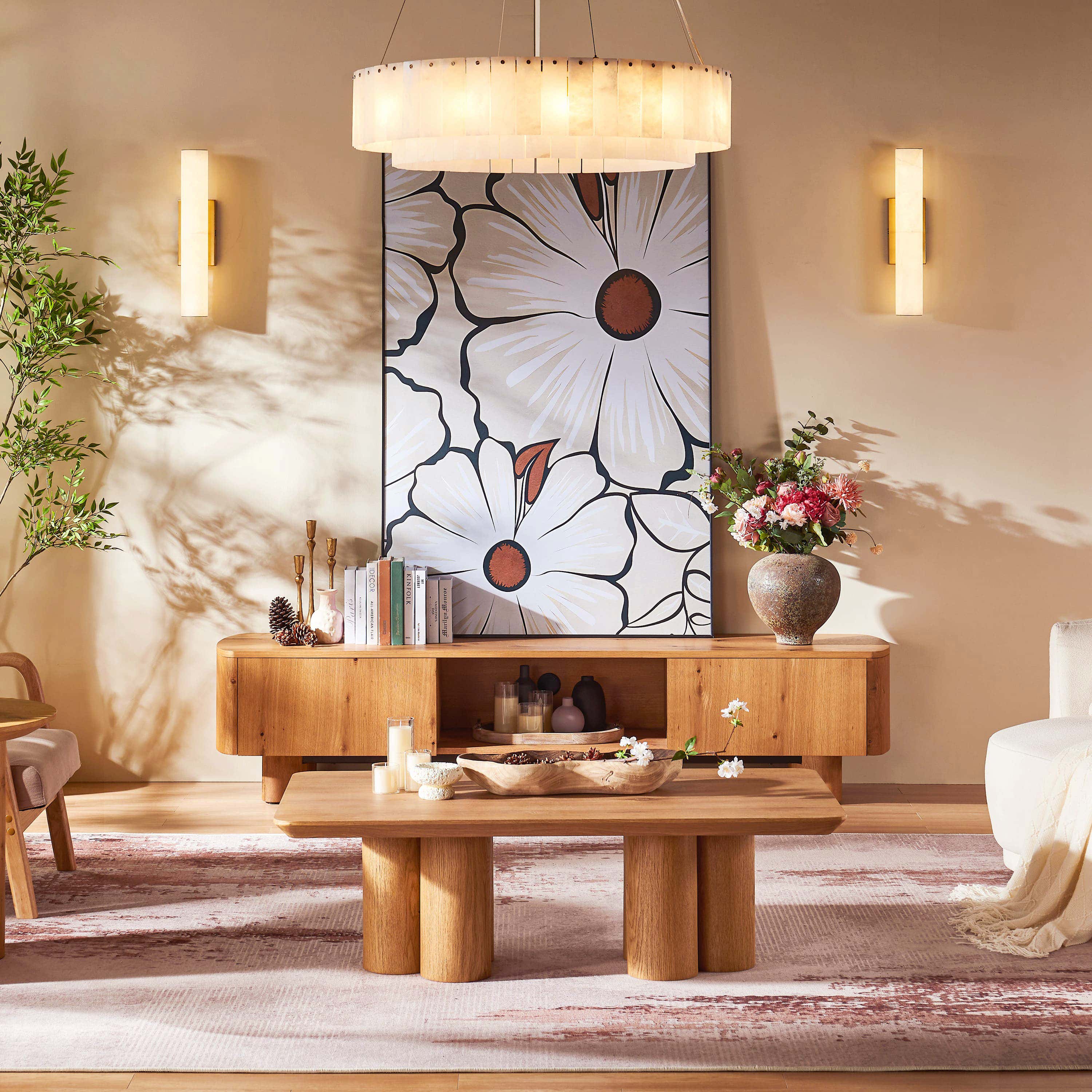 Sawyer Alabaster Round Chandelier 32"#Finish_Gold