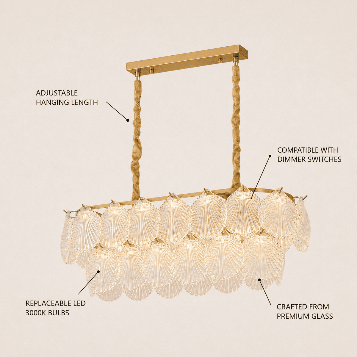 Marivelle Luxury Shell Glass Chandelier